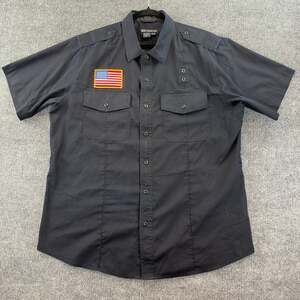 5.11 Tactical Mens Large Navy Short Sleeve Ripstop Uniform Shirt USA Flag Patch